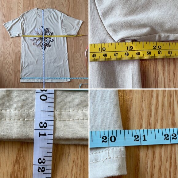 Leopard Petal Flower Graphic Tee Size L Creamy Beige Cotton Top Zuni Sportswear - Picture 4 of 7